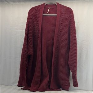 Free People Deep Red Open-Front Cardigan